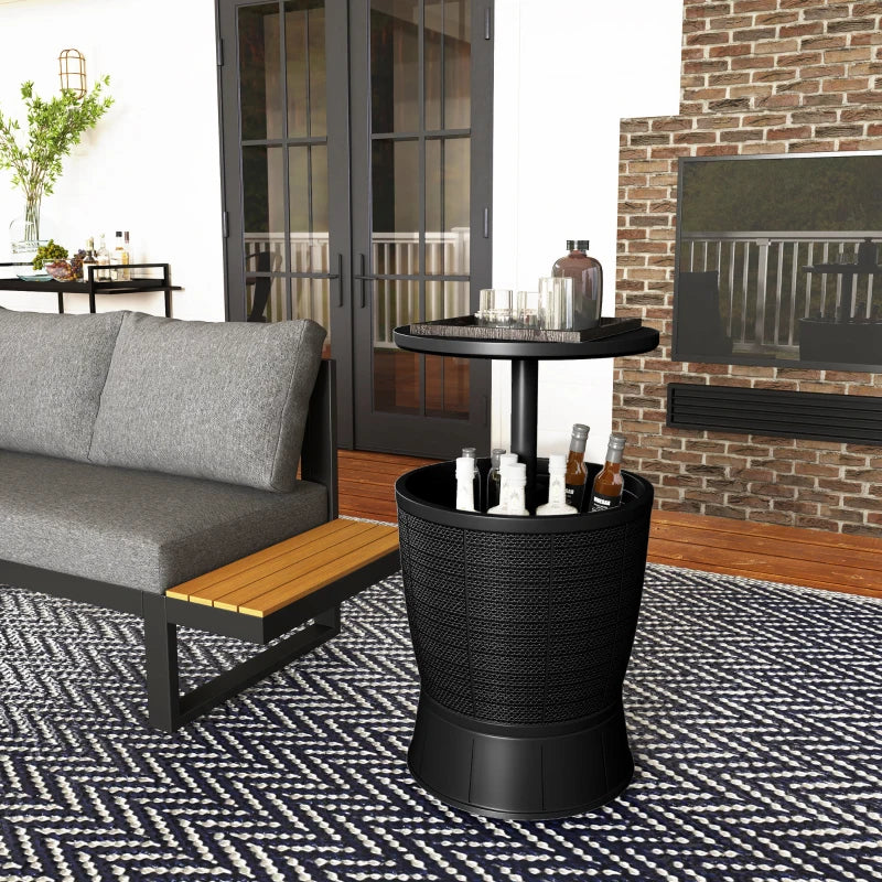 11 Gallon Patio Cooler Side Table, Outdoor Cooler Bar Table with Height Adjustable Top, Drainage Plug, Black