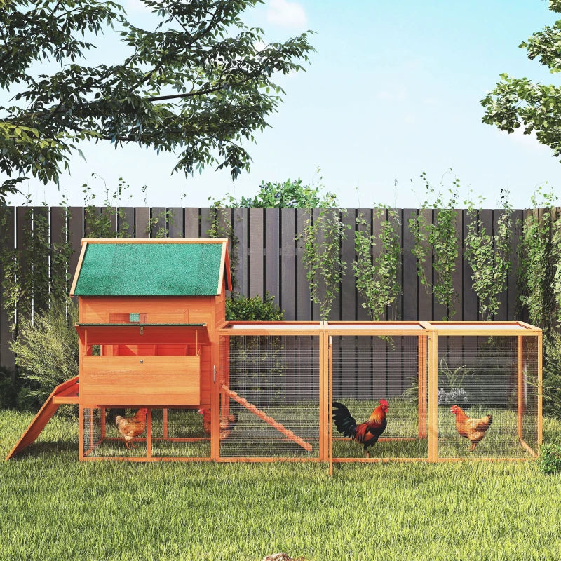 137" Wooden Chicken Coop with Chicken Run, Nesting Box, Orange