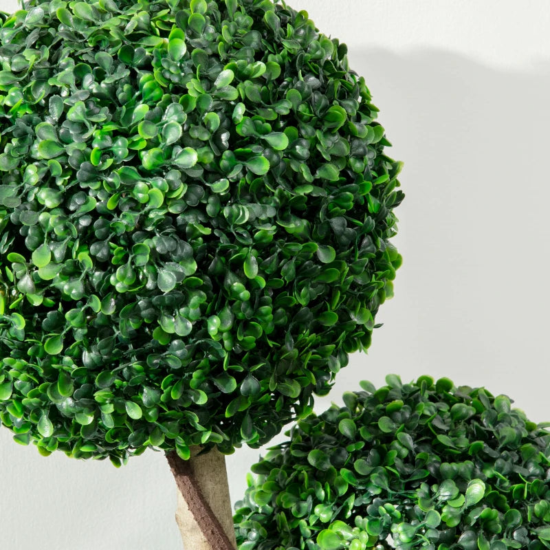 35 Inch Potted Fake Plant, Artificial Boxwood Topiary Tree, Triple Ball Tree for Indoor and Outdoor, Dark Green