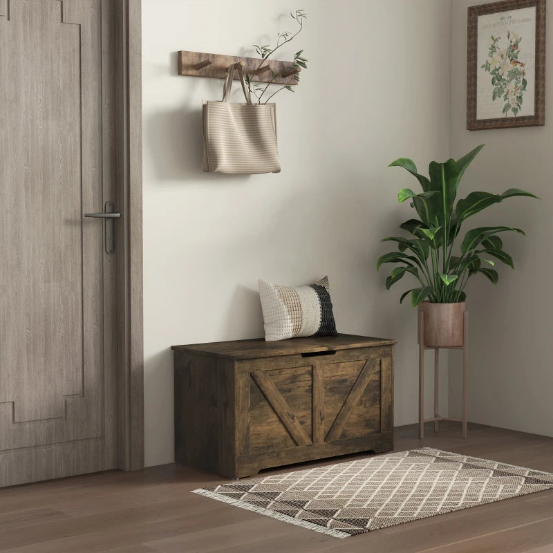 31.5 Inches Storage Chest, Storage Trunk with 2 Safety Hinges for Living Room, Brown Wood Grain
