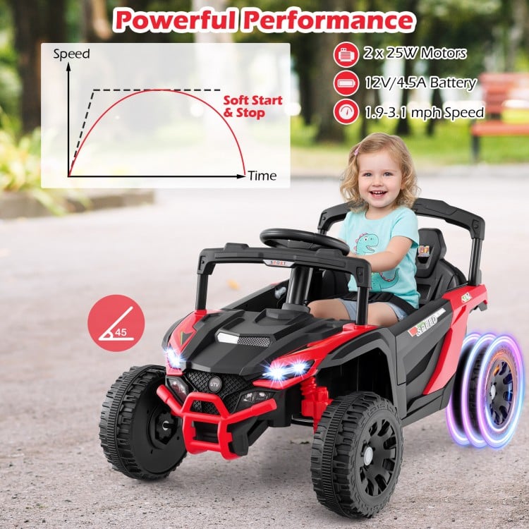 12V Kids Ride On Car UTV Electric Vehicle with LED Lights Music and Horn-Red