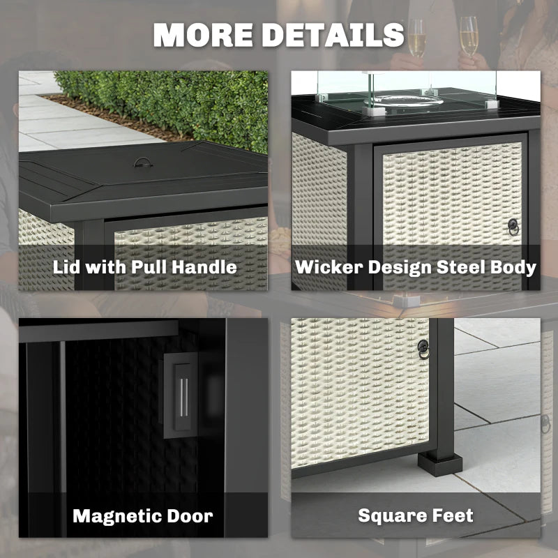 32" Propane Gas Fire Pit Table, 50,000 BTU Square Patio Table with Fire Pit, Wind Guard, Lid, CSA Certified, Grey