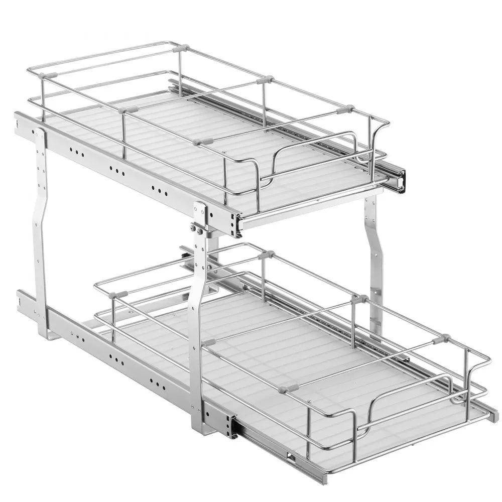 VEVOR 2-Tier Wire Pull Out Cabinet Under Sink Organizer 12"x21" Drawer Basket