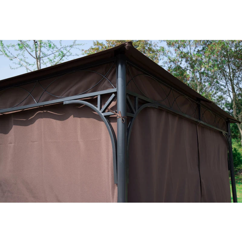 10x10ft Steel Garden Gazebo Patio Canopy Outdoor Event Party Tent Backyard Sun Shelter with Curtain Coffee