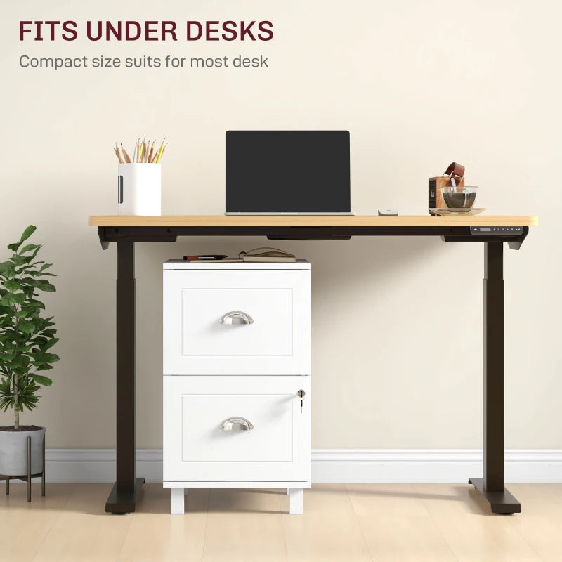 2-Drawer Small Filing Cabinet Lockable Home Office Storage Cabinet with Adjustable Hanging Bars for A4 Letter White