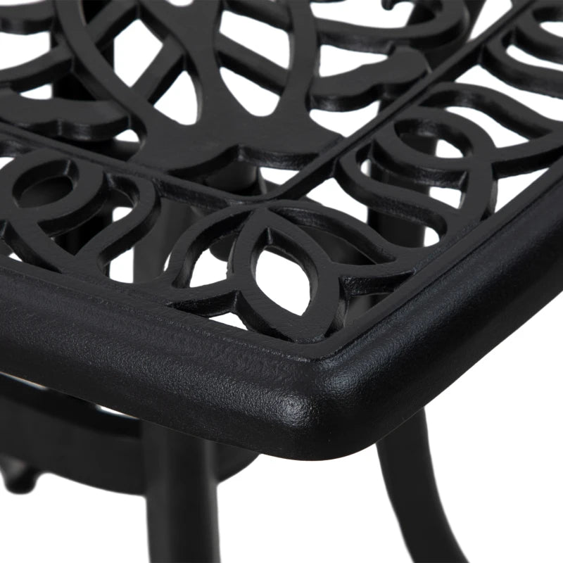 21" Square Outdoor End Table, Cast Aluminum Patio Side Table with Umbrella Hole for Garden, Balcony, Poolside, Black
