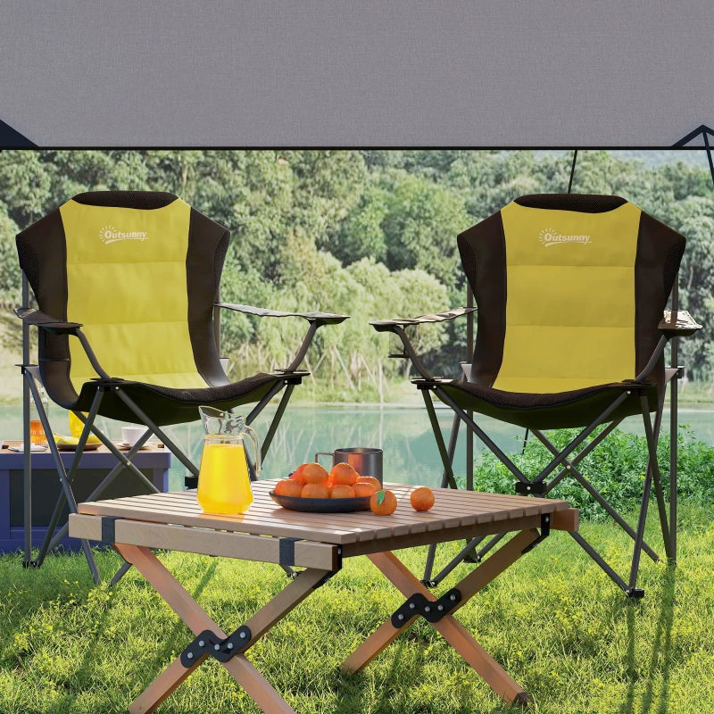 2 Pack Folding Camping Chairs, High Back Folding Chairs w/ Cup Holder, Padded Camping Chairs for Outdoor Events, Yellow