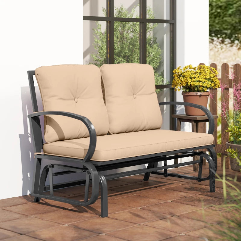 2-Person Outdoor Glider Chair, Patio Double Rocking Loveseat with Steel Frame and Cushions for Backyard, Garden and Porch, Khaki