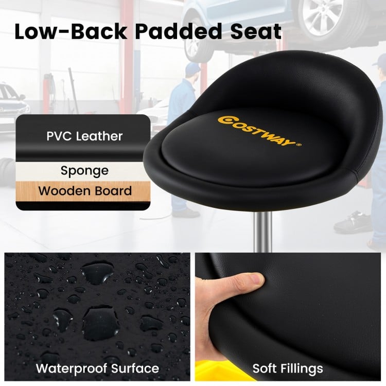 20 Inch-25 Inch Height Adjustable Rolling Garage Stool with Tool Tray Storage-Yellow