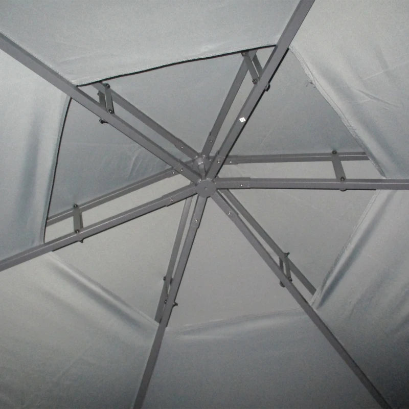 13ft Hexagon Gazebo Outdoor Canopy Shelter with Netting and Shaded Curtains Grey