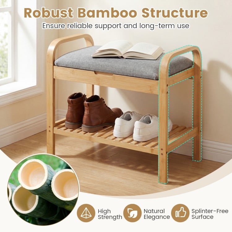 2-Tier Shoe Rack Bench with Flip-Top Storage-Natural