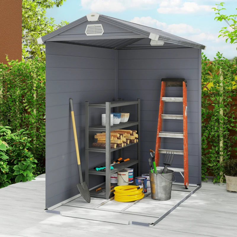 4.5' x 6' Plastic Garden Storage Shed with Latch Door, Vents, Sloped Roof, Dark Grey