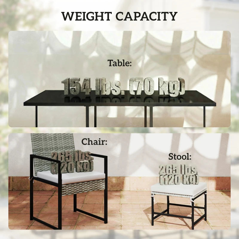 11 Pieces Wicker Patio Dining Set, Rattan Outdoor Furniture Set with 6 Armchairs, 4 Stools, Light Grey