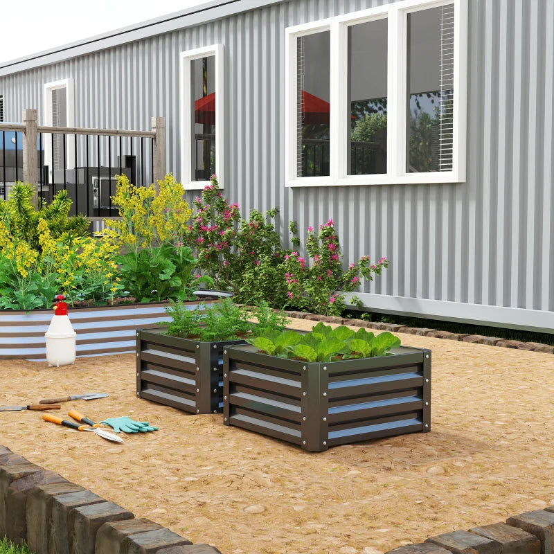2' x 2' x 1' 2-Pieces Raised Garden Bed w/ Galvanised Steel Frame for Vegetables Flowers Herbs, Black