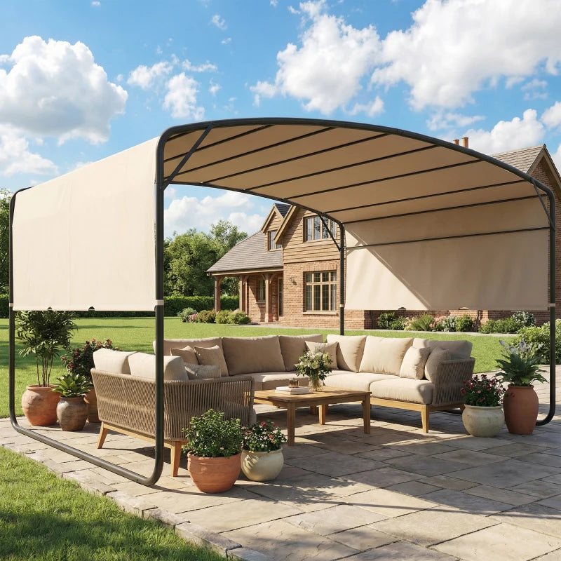 10' x 13' Retractable Pergola Canopy, Outdoor Metal Pergola Gazebo Sun Shade Shelter with Steel Frame, Khaki