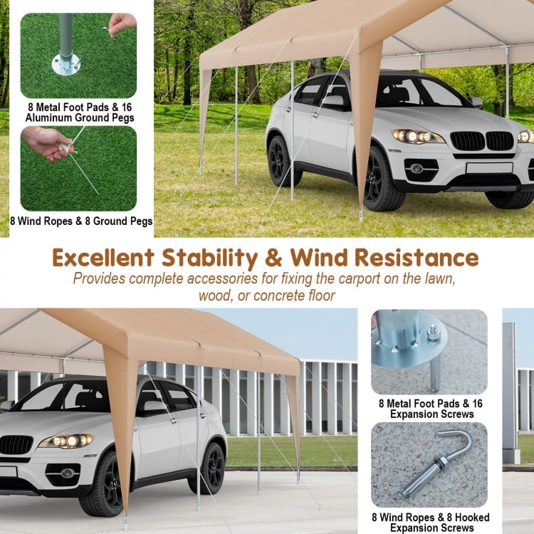 10 x 20 Feet Patio Heavy Duty All-Weather Carport-without Sidewall