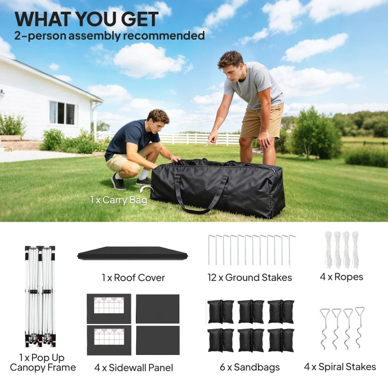 10 x 20 ft Pop Up Canopy Tent with Reflective Strips, UPF 50+ Easy up Instant Canopy with 6 Sandbags, Black