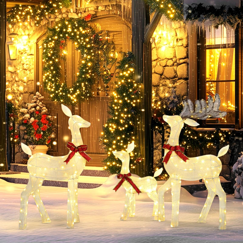 3 Piece Lighted Christmas Reindeer Family, 55" Light Up Deer, Outdoor Holiday Decor with LED Lights, Stakes, Zip Ties