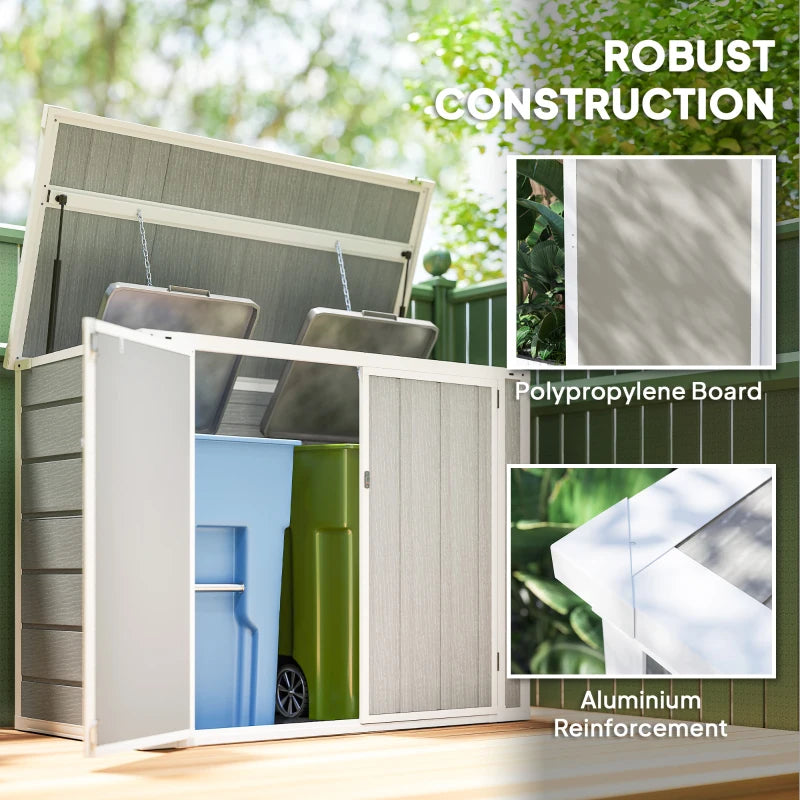 41 Cu. Ft. Outdoor Storage Shed, Outdoor Horizontal Trash Can Storage with Chain Lid, Lockable Storage Box, Light Grey