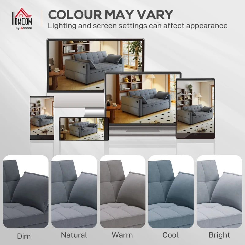 3‑in‑1 Convertible Sofa Bed, Pull Out Sleeper Sofa with USB Charging, Adjustable Backrest, Side Pockets, Dark Grey