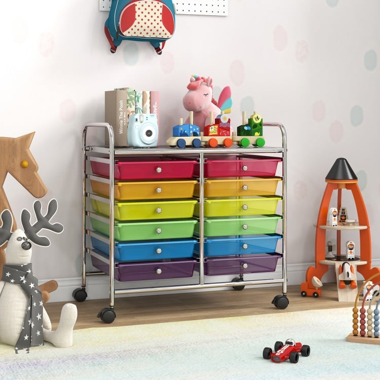 12 Drawers Rolling Storage Cart for Home and Office-Transparent Multicolor