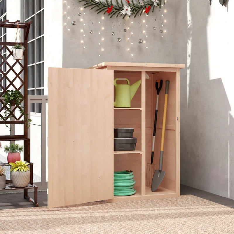 29.9"x21.7"x45.3"Garden Storage Shed with Asphalt Roof, Outdoor Storage Cabinet w/ Shelves, Natural