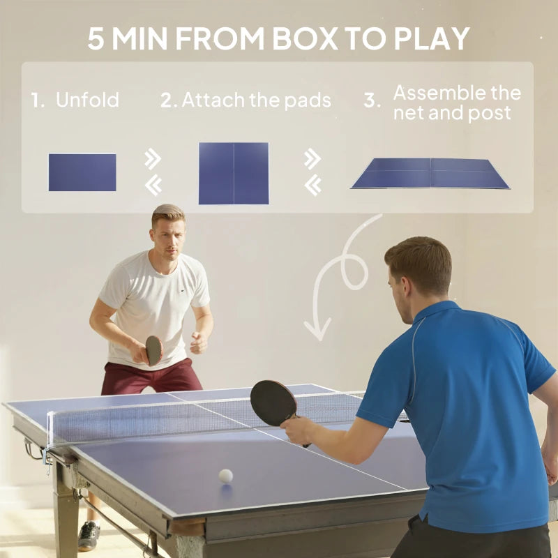 Soozier 9 ft Folding Ping Pong Table Top for Pool Tables, Table Tennis Conversion Top with Net, Foam Padding, Blue