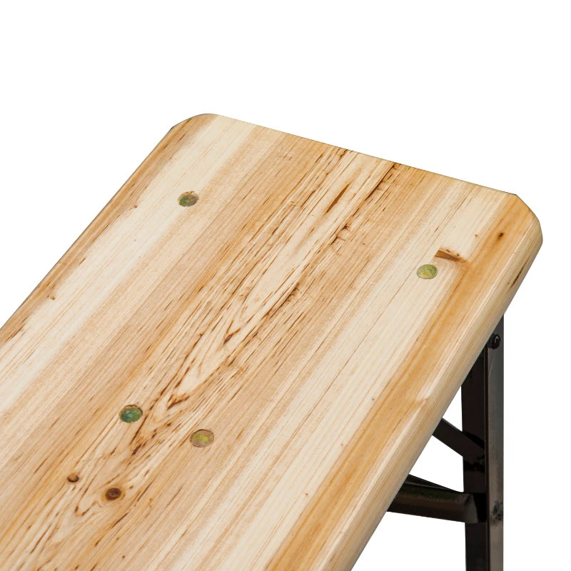 3 Pieces Folding Picnic Table Set, Portable Folding Picnic Table and Benches with Steel Frame for Garden, Park, Natural Wood