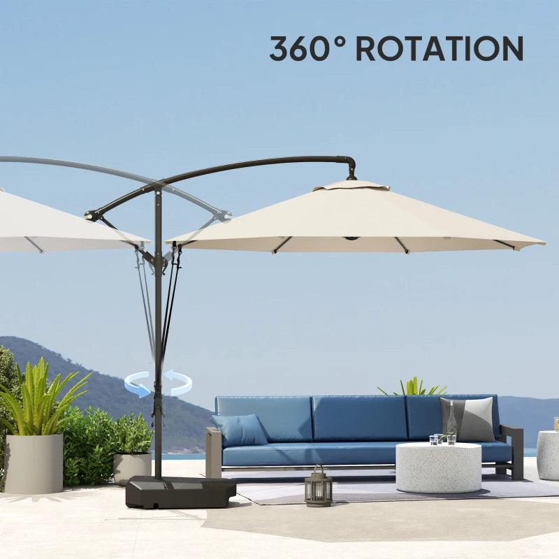10FT Cantilever Umbrella with Fillable Base, Wind Strap and Cover, Offset Hanging Umbrella with Crank, Cream White