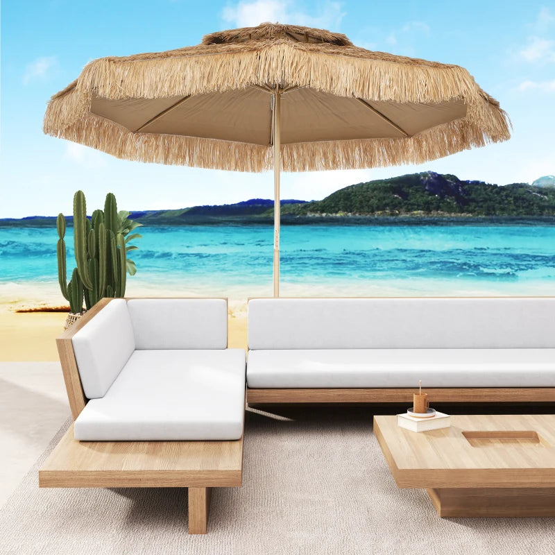 10 ft. Hula Thatched Tiki Patio Outdoor Umbrella with 8 Ribs, UPF30+, for Garden, Backyard, Deck, Pool, Natural