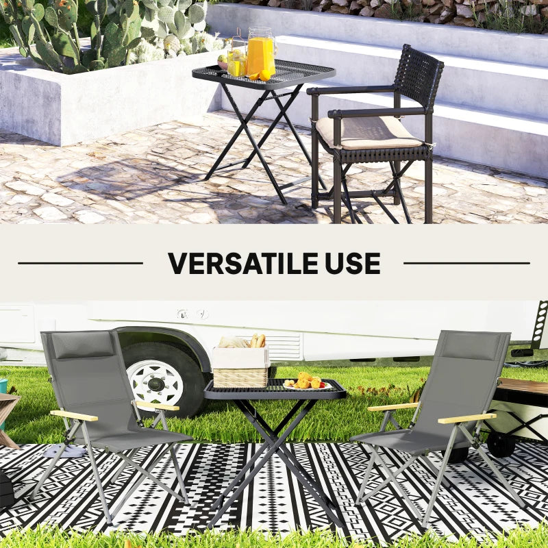 27.5" Square Outdoor Patio Table, Outdoor Folding Table with Grid Rattan-Like Top for Camping, Picnic, Black