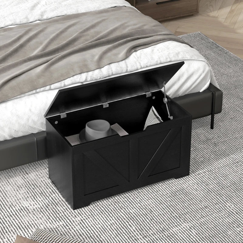 31.5 Inches Storage Chest, Storage Trunk with 2 Safety Hinges for Living Room, Black Wood Grain