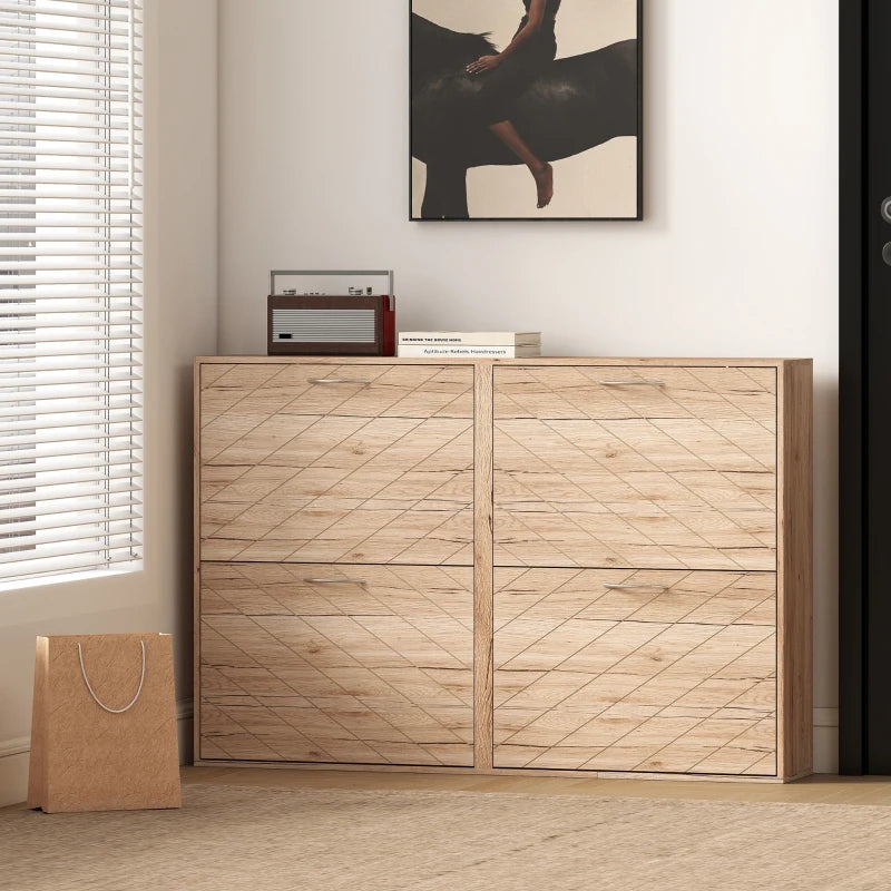 Shoe Storage Cabinet with 4 Flip Drawers, Narrow and Slim, 12-20 Pair of Shoes Organizer for Hallway, Entryway, Oak