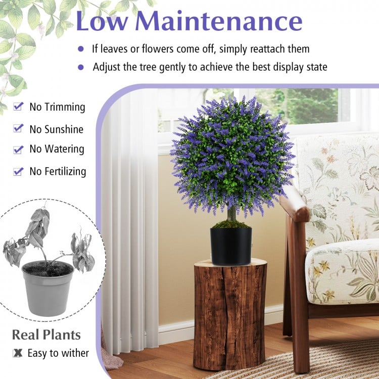 23 Inch Set of 2 Artificial Lavender Topiary Ball Trees with Cement-Filled Pot-Purple
