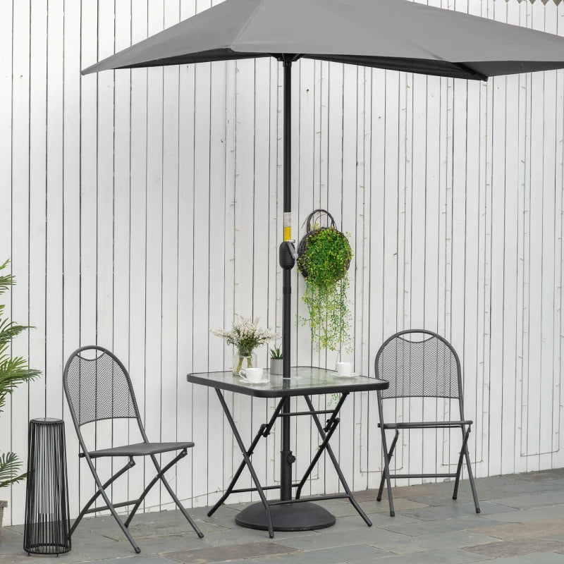 30" Square Outdoor Dining Table, Foldable Patio Table with Umbrella Hole, Water-Grain Glass Top Coffee Table for Balcony, Poolside, Black