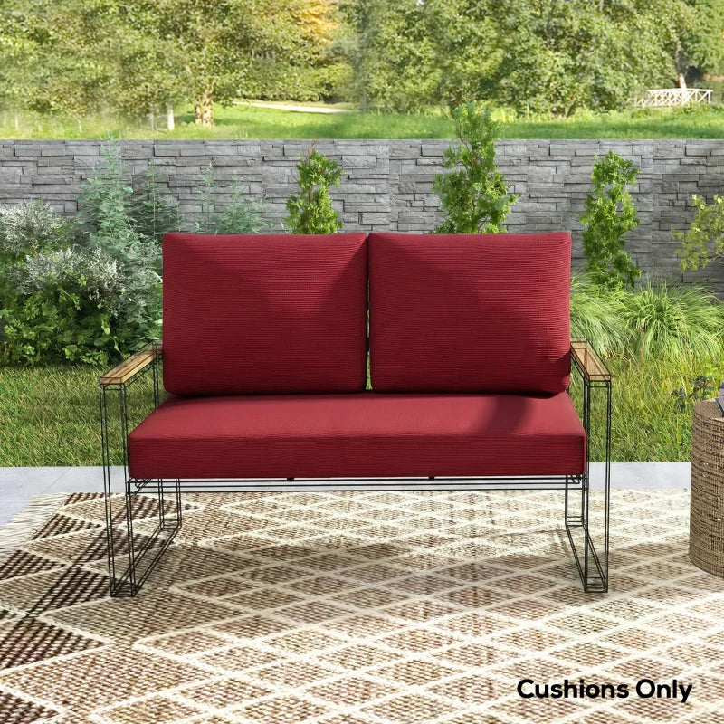 2 Seater 5" Thick Outdoor Seat Cushions with 7" Backrest, Loveseat Outdoor Furniture Cushions, Wine Red