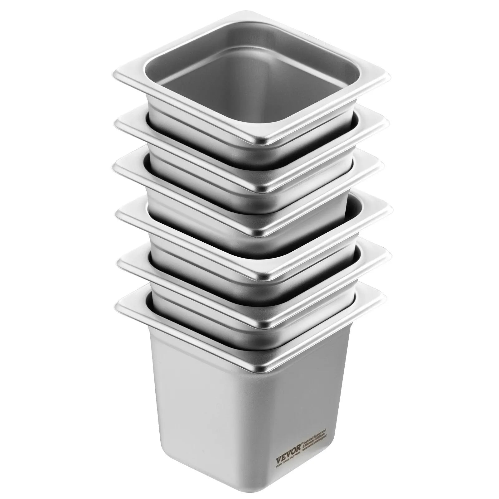 VEVOR 6 Pack Hotel Pans, 1/6 Size Anti-Jam Steam Pan, 0.8mm Thick Stainless Steel Restaurant Steam Table Pan, 6-Inch Deep Commercial Table Pan, Catering Storage Food Pan, for Industrial & Scientific