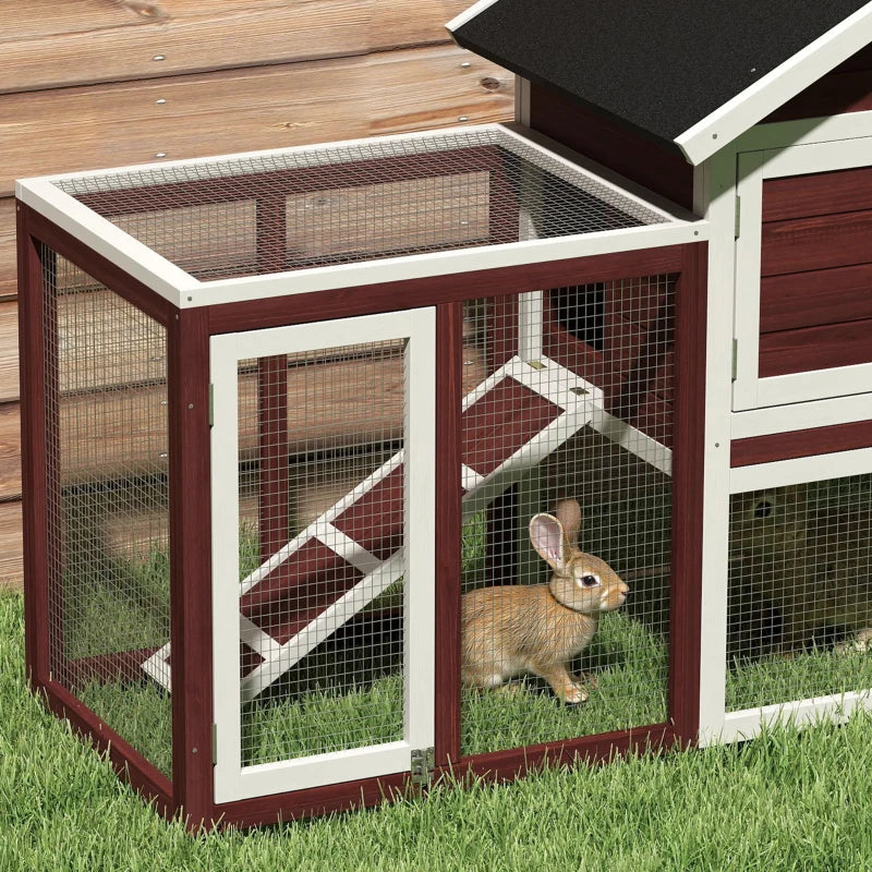 48" Weatherproof Wooden Rabbit Hutch Bunny Cage Small Animal House with Slant Roof And Screened Outdoor Run, Brown