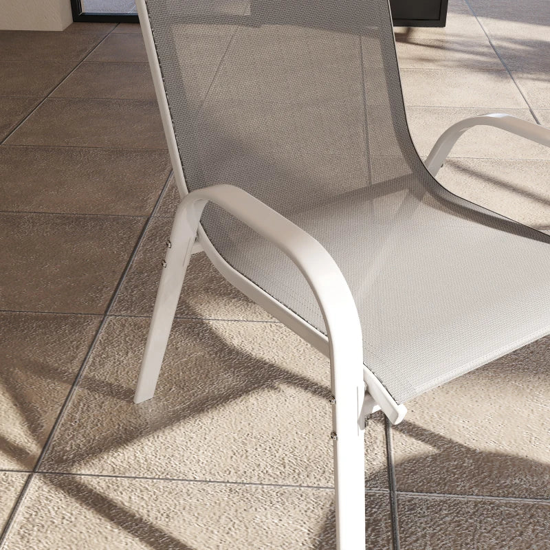 Set of 4 Outdoor Dining Chairs, Stackable Lawn Chairs with High Back, Breathable Mesh Seat for Garden Porch, White