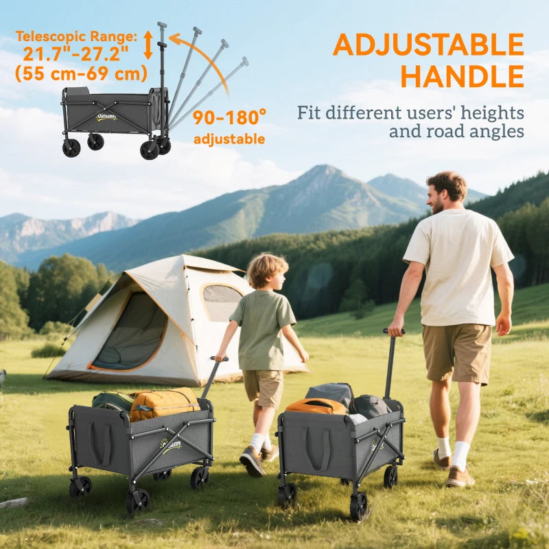 Small Collapsible Folding Garden Cart, Heavy Duty Lawn Wagon with Universal Wheels and Adjustable Handle, Grey