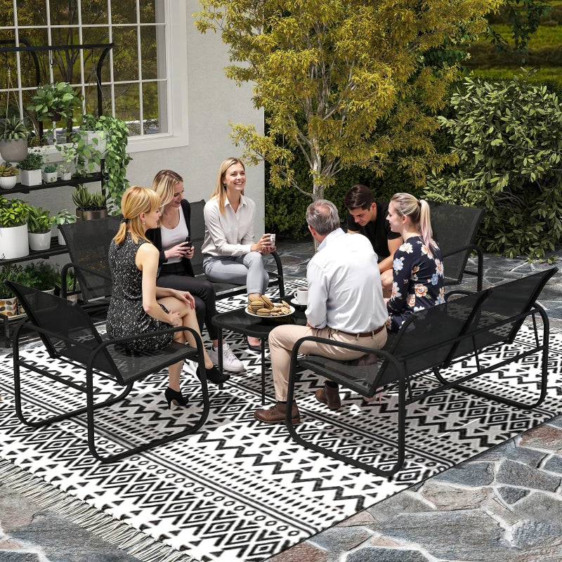 4 Piece Patio Furniture Set, Outdoor Conversation Set with 2 Loveseats, 2 Armchairs, Glass-Top Table, Black