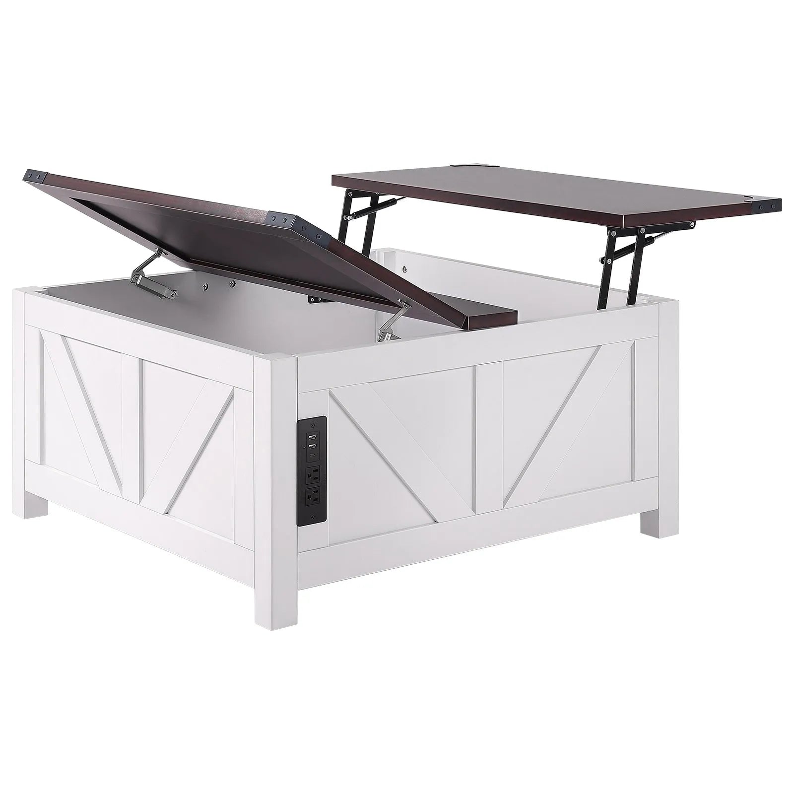 VEVOR 36" Farmhouse Coffee Table Hinged Lift Top Square Table with Power Strip