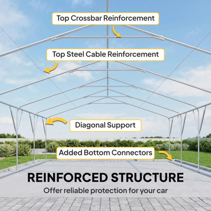 20' x 20' Heavy Duty Carport, Portable Garage Car Canopy Tent Shelter with 3 Roll-up Doors, 4 Windows, Dark Grey