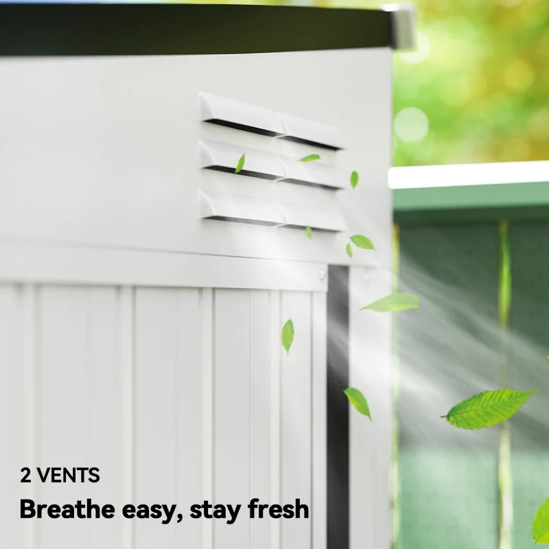 4' x 8' Outdoor Storage Shed Lean to Shed Outdoor Metal Tool Shed with Lockable Door and Air Vents, White
