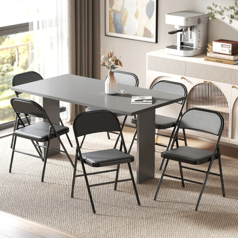 Set of 6 Metal Foldable Chairs, PU Leather Padded Folding Chairs with Cushion Seat and Open Back for Indoor, Black