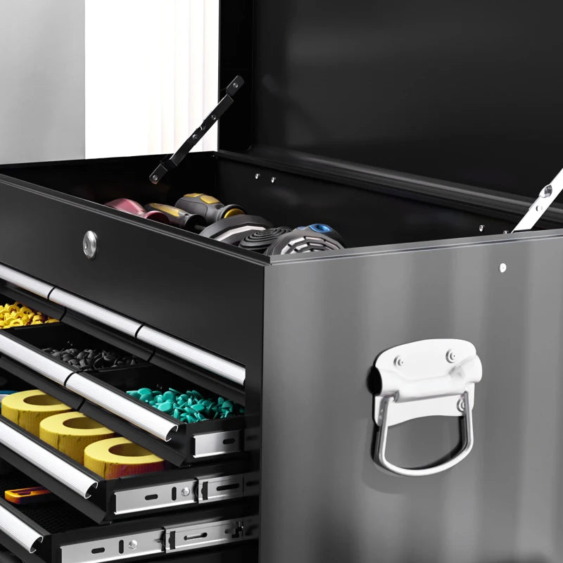 14 Drawer Rolling Tool Chest, Lockable Tool Storage Cabinet with Detachable Top Toolbox, Protective Liner, Black
