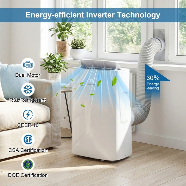 15000 BTU Inverter Portable Air Conditioner Smart Wifi Enabled Cooling & Heating Unit-White
