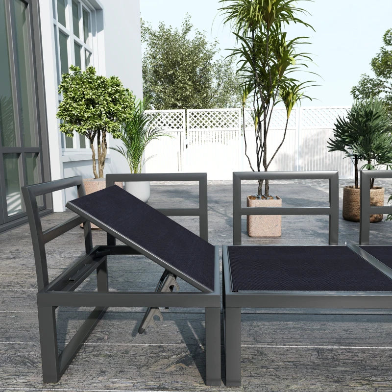 4 Pieces Outdoor Patio Furniture Set, 5-Level Reclining Garden Corner Sofa Set, Outdoor Lounge Conversation Sectional