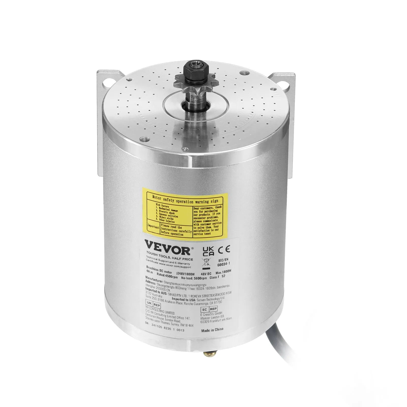 VEVOR 1800W Electric Brushless DC Motor Kit 48V 4500rpm Motor & Speed Controller