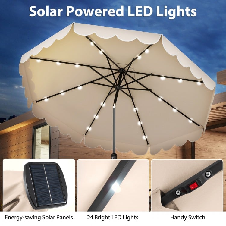10 Feet Solar Patio Umbrella with 24 LED Lights-Beige